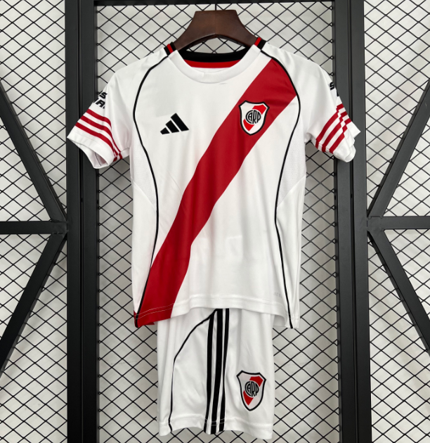 2025-26 River Plate Home Kids Soccer Kits Shirt with Shorts